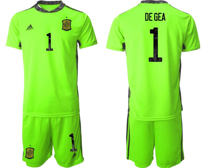 Men 2021 World Cup National Spain fluorescent green goalkeeper #1 Soccer Jerseys